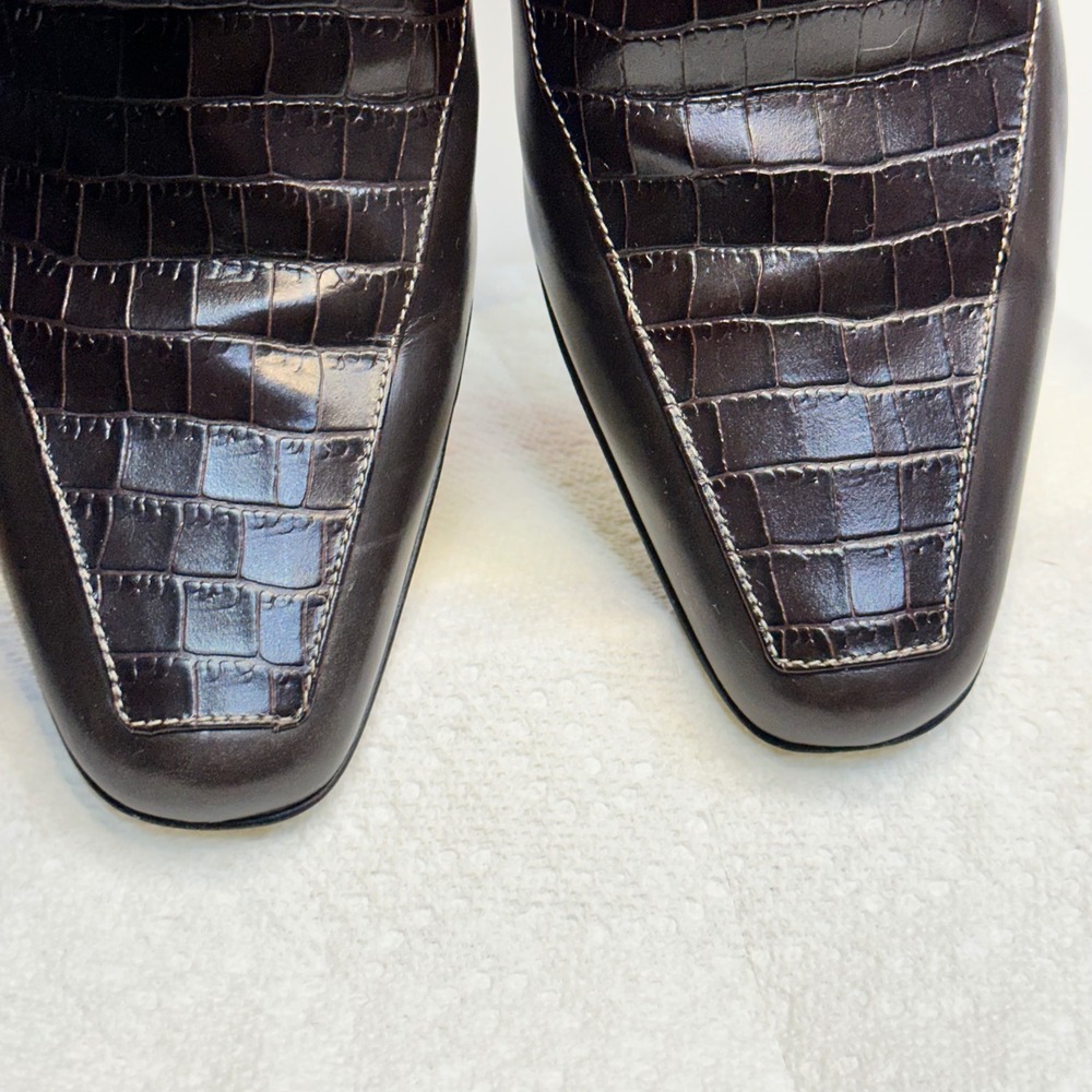 Brighton Tiana Mules Women 8.5M Brown Croc Embossed Buckle Heel Excellent - Picture 5 of 10